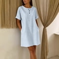 thumbnail image 5 of QUNYINEY Short Sleeve Women Summer Dresses Midi Casual Striped T-Shirt Dress Button Loose Fit Crew Neck with Pockets Dresses, 5 of 6