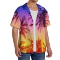 thumbnail image 3 of Ratiio Palm Trees at Sunset Print Mens Casual Short Sleeve Shirts Button Down Textured Shirts Summer Beach Shirt with Pocket Men's Casual Short-sleeved Shirt, 3 of 5