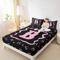 thumbnail image 3 of Erosebridal Black Pink Bow Bed Sheets for Girls, Cartoon Letter B King Sheets, 4 Pieces, 3 of 5