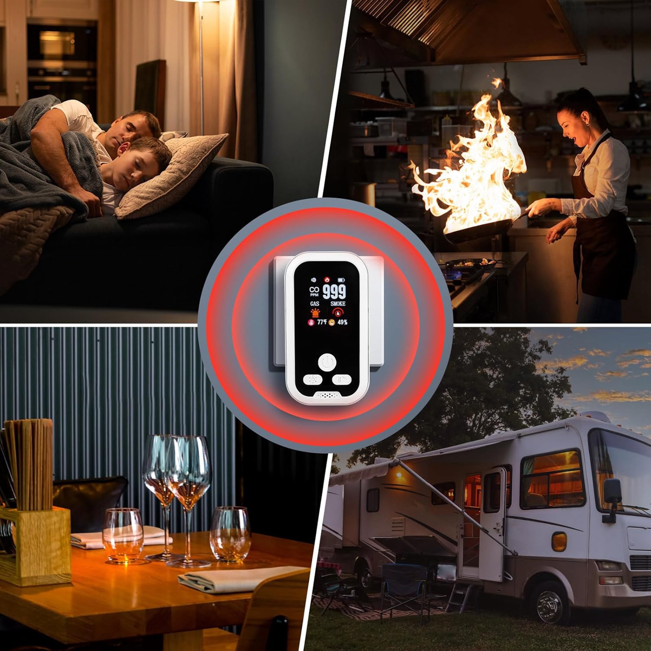 5 in 1 Plug in Carbon and Gas Alarm with HD Screen