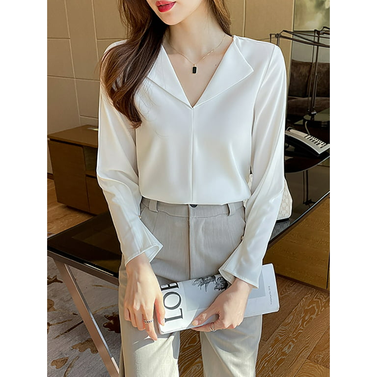 PIKADINGNIS Women Blouses Office Lady Cotton Minimalist Tops Solid White  Blue Long Sleeve Spring Summer Korean Fashion Shirts 