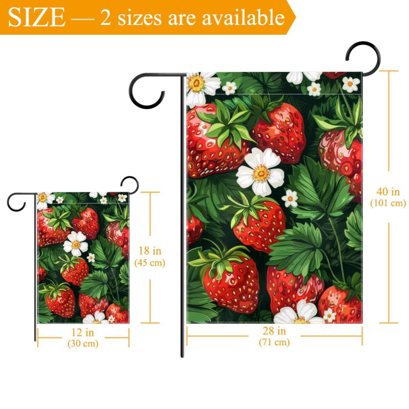 Garden Fruits Strawberries with Flowers Double Sided Garden Flag Decorative Weather Resistant Yard Flag, Large DIY Vertical Flag for Farmhouse Patio Lawn, 28x40 Inch