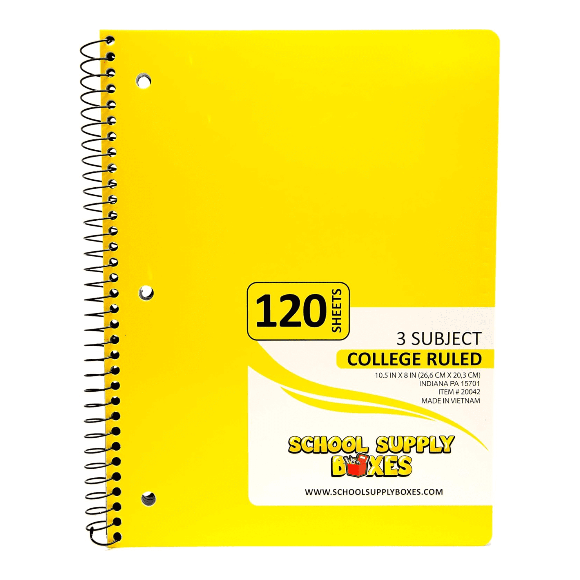 School Supply Boxes | (Color Varies - Blue, Black, Yellow, Red, or Green) College-Ruled 3 Subject Notebooks | 24 Pack | 10.5 IN x 8 IN (120 Sheets) Notebooks for School, Work & Office