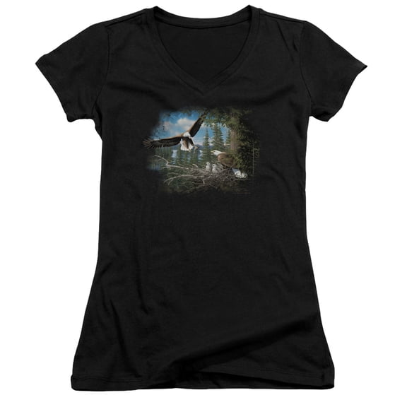Wildlife Spring Bald Eagles Junior Women's T-Shirt V-Neck T-Shirt Black