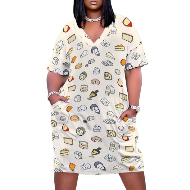 Vestido de bolsillo suelto con estampado de queso, vestidos de noche, vestidos de fiesta para mujer, ropa de verano para mujer, vestido de verano para mujer 2025