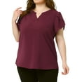 thumbnail image 2 of DARING DIVA Women's Plus V Neck Short Petal Sleeve Shirts Dressy Tops 1X Burgundy, 2 of 6