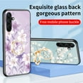 thumbnail image 4 of Case for Samsung Galaxy A25 5G, Tempered Glass Back +TPU Frame, Floral Pattern Diamond Ring Stand Ultra Slim Lightweight Anti-Scratch Back Case Drop Protective Support Magnetic Car Mount - Black, 4 of 8