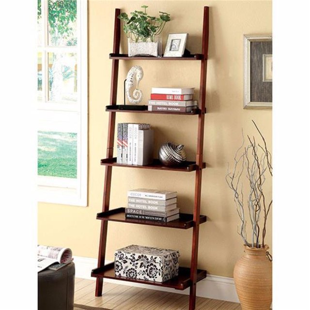 Benzara BM123175 Sion Contemporary Ladder Shelf, Cherry Finish