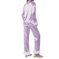 thumbnail image 4 of Button Down Pajamas Set for Women Long Sleeve Satin Silk Feather Trim Shirts Pants Set Sleepwear Nightwear Loungewear, 4 of 7