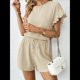thumbnail image 5 of Conjunto de Dos Piezas para Mujer: Top de Corta con Cuello Redondo y Volantes y Pantalones Cortos con Cordón. Albaricoque S, 5 of 8