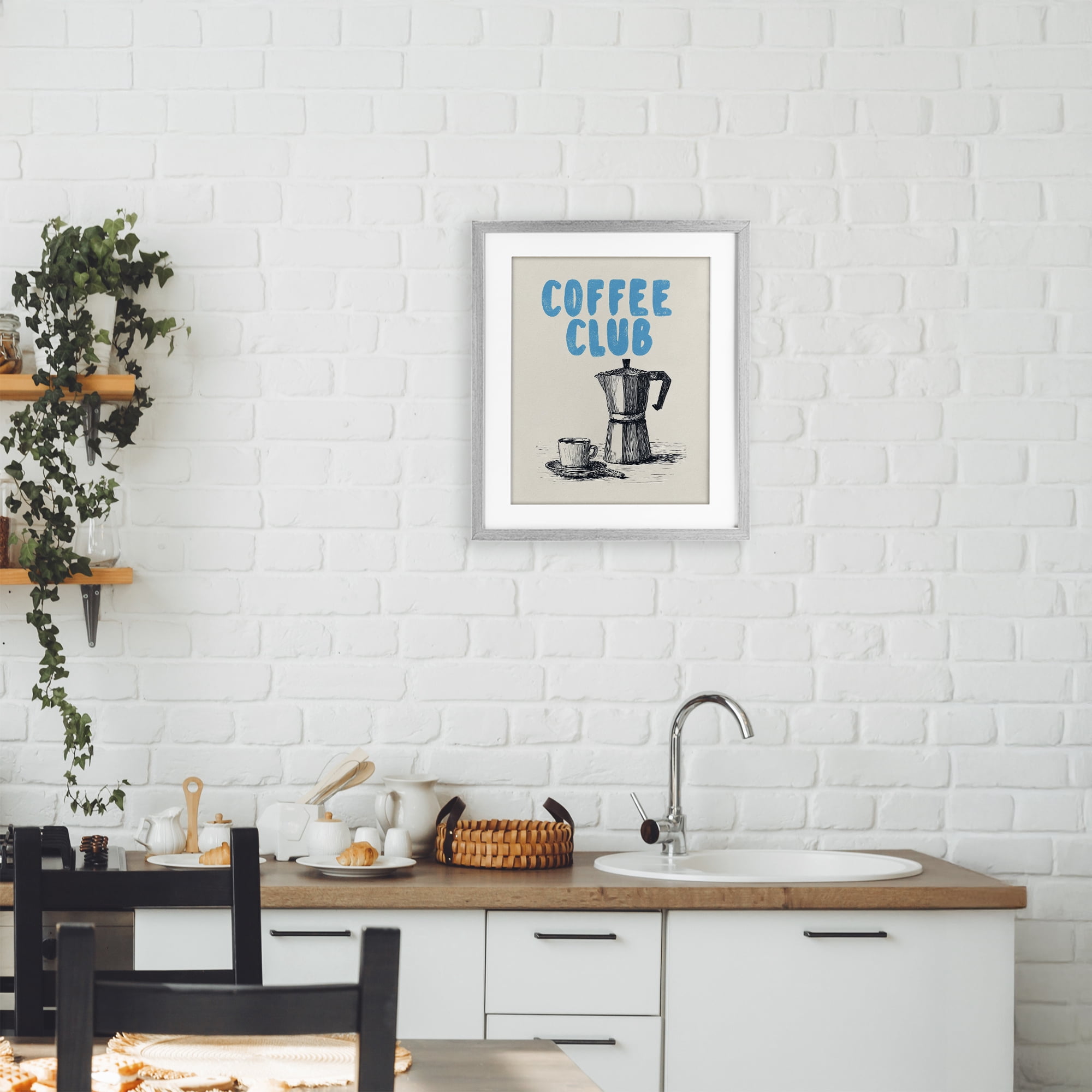 Stupell Industries Coffee Club Retro Drawing Gray Framed Print Under Glass, design by Andreas Magnusson