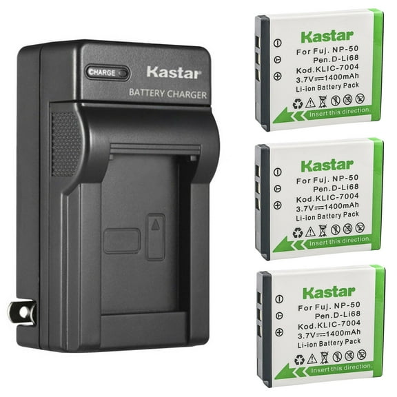 Kastar 3-Pack FNP-50 Battery and AC Wall Charger Replacement for Fujifilm FinePix F80EXR, FinePix F85EXR, FinePix F100FD, FinePix F200EXR, FinePix F300EXR, FinePix F305EXR, FinePix F500EXR