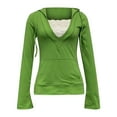thumbnail image 4 of Fiaer,V Neck Lace Spliced Hoodies for Women,Womens Slim Fit Trendy Hooded Sweatshirts,Women's Solid Color Lightweight Drawstring Tops with Pockets Green M, 4 of 4