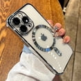 thumbnail image 2 of Funda de lujo para teléfono Magsafe con carga inalámbrica para iPhone 15, 14, 13, 12, 11 Pro Max Plus, funda de parachoques galvanizada magnética transparente, 2 of 5