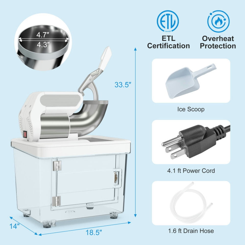 Barara King 300W Commercial Ice Crusher with Dual Blades and Safety Switch-White