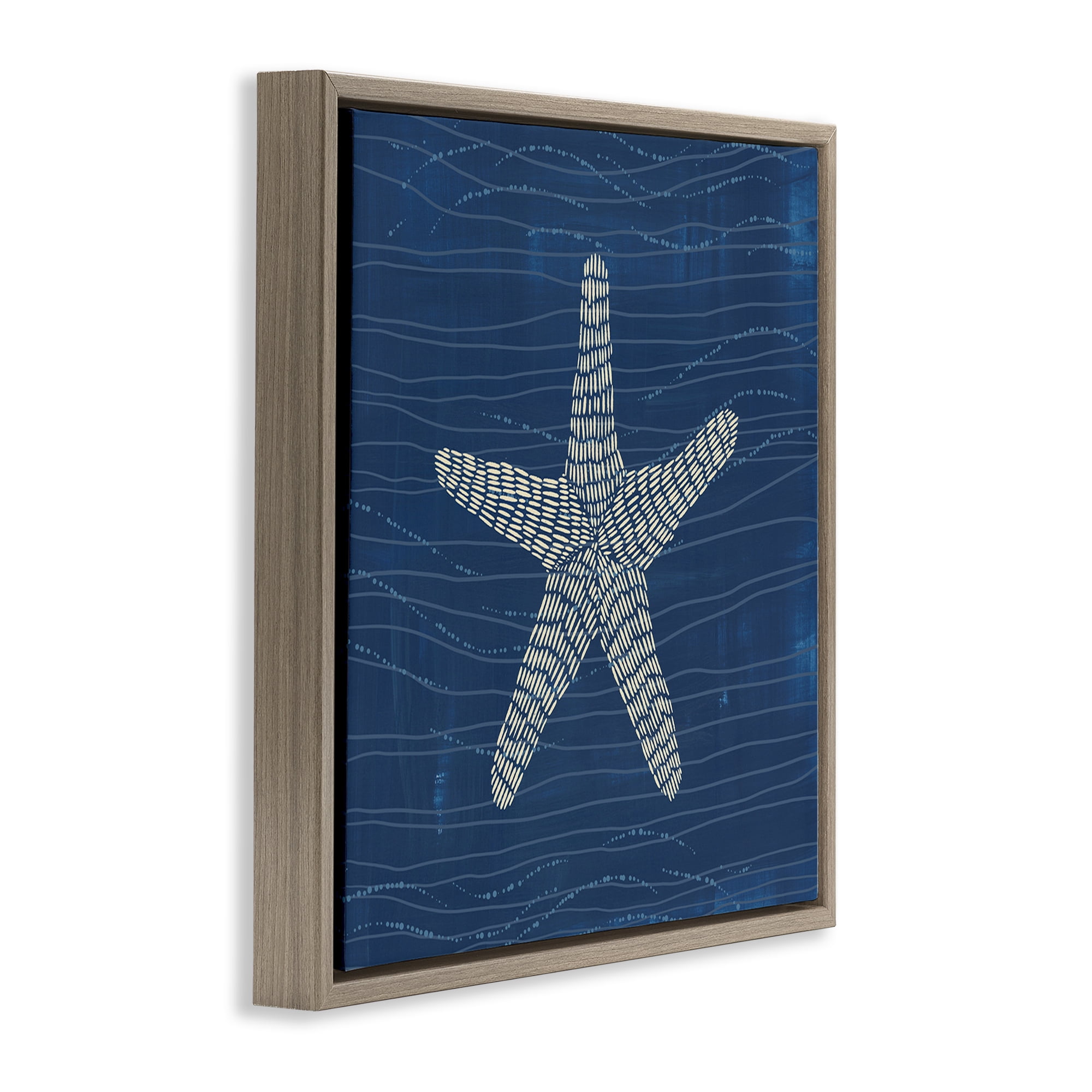 Stupell Industries Starfish on Blue Coastal Painting Brown Floater Framed Canvas Art Print Wall Art, 25 x 25