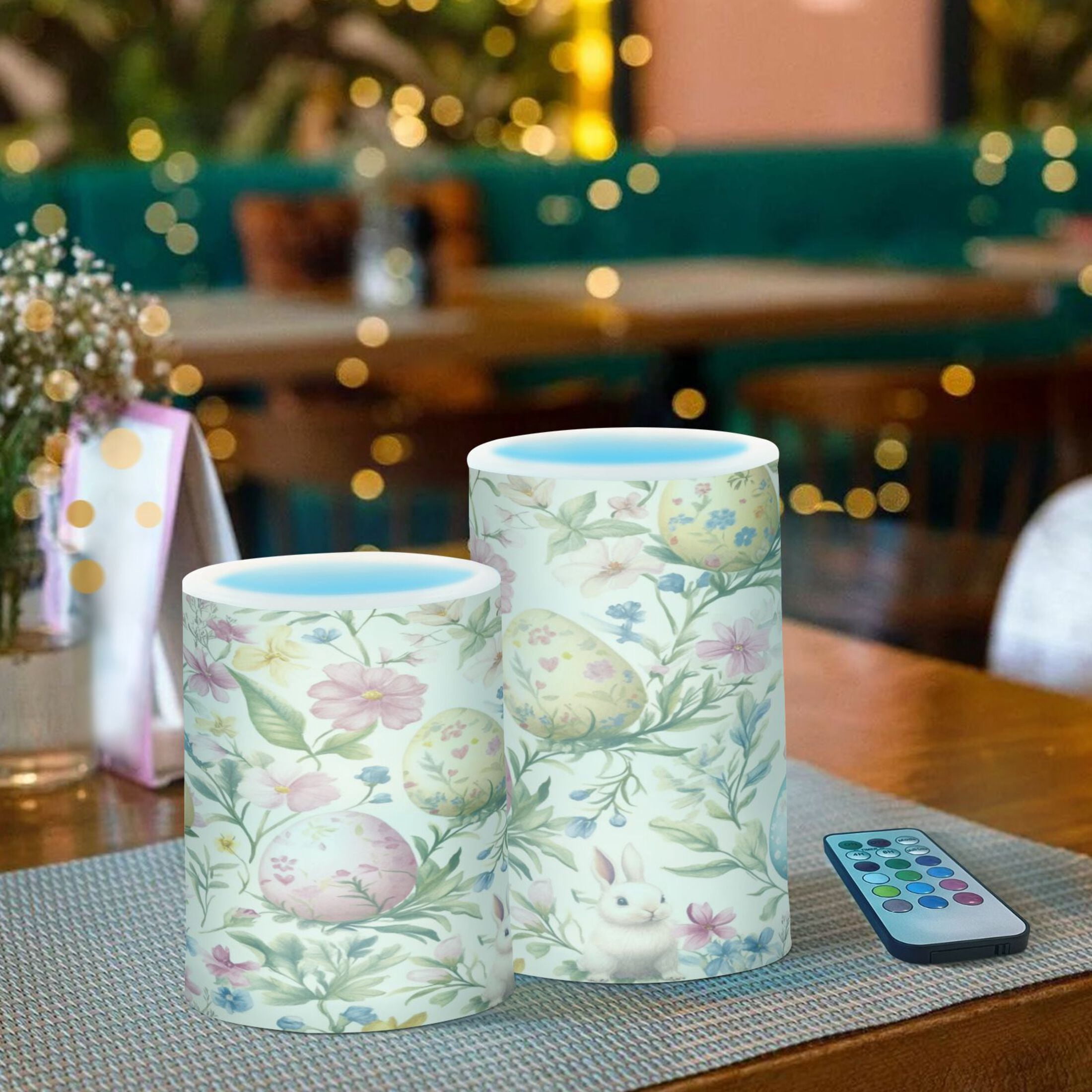 2 PCS Flameless Candles with Remote Timer LED Battery Operated Flickering Candle Light for Wedding Table Home Decoration Gifts Pastel Easter Eggs