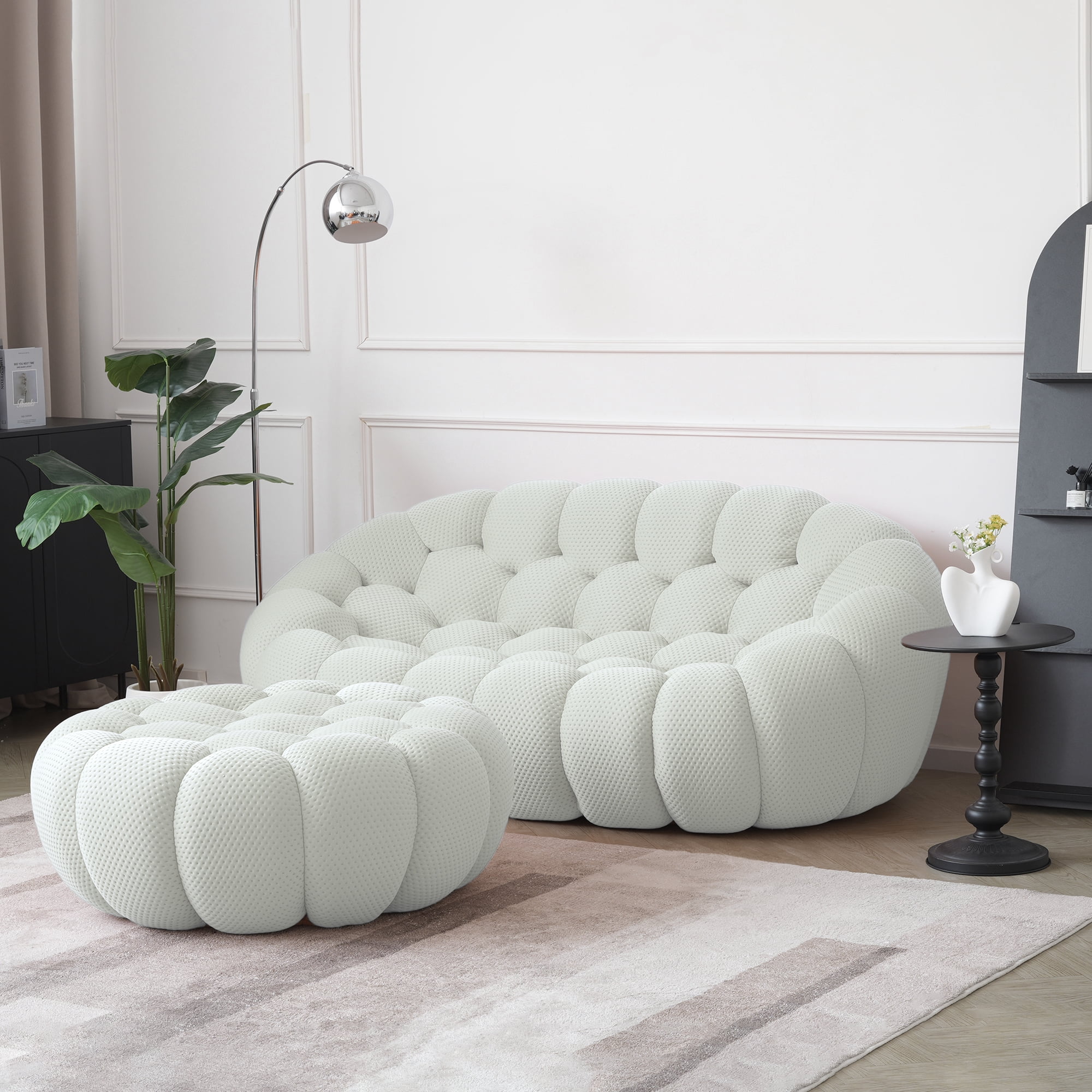 Sodrens 79.53" Bubble Couch with Single Seat,Modern Upholstered Mesh Fabric Lazy Floor Sofa,3D Honeycomb Shape Bubble Sofa Curved Couch for Living Room,Office,Apartment,No-Assembly(Light Gray)