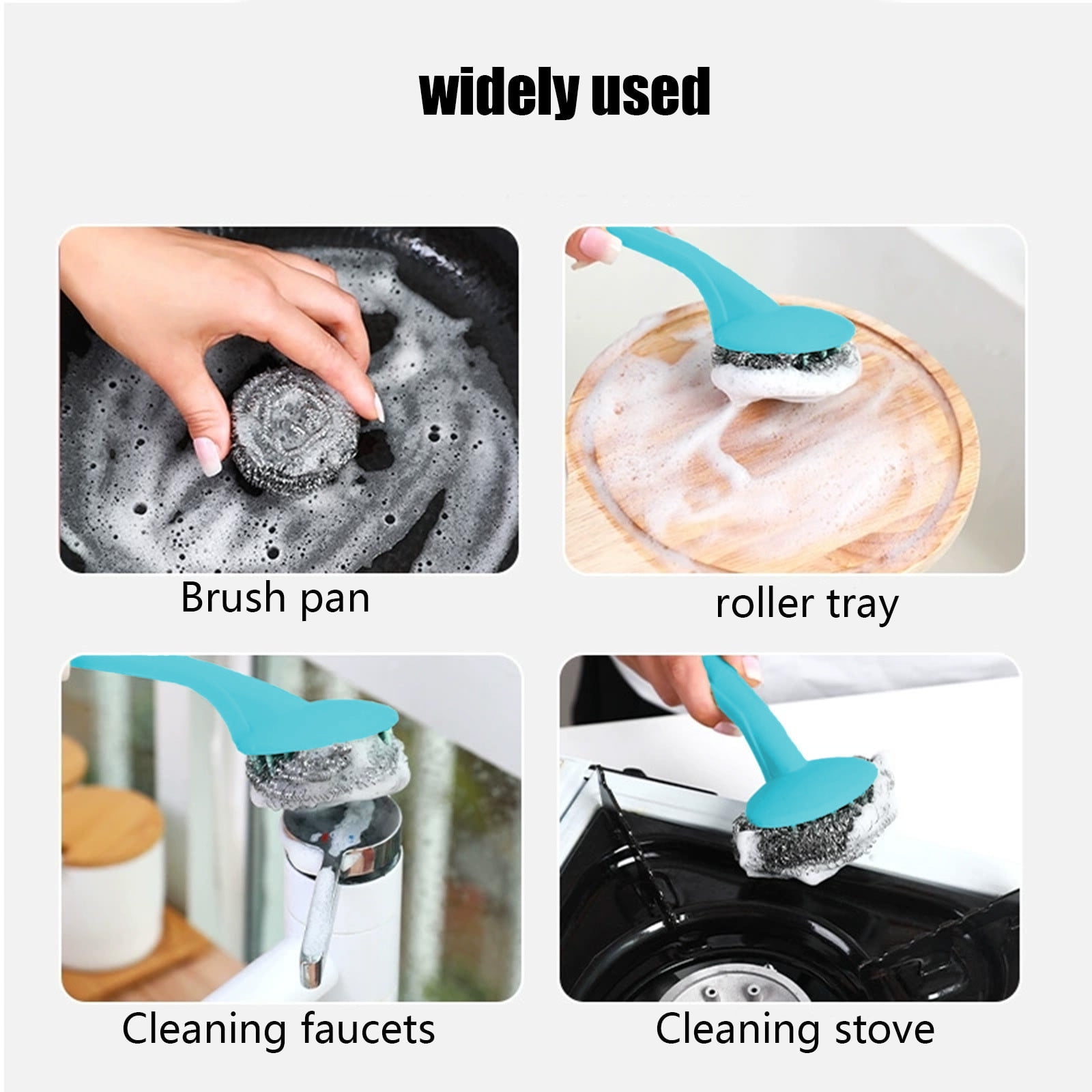 Lunxisen 40 Pcs Duty Stainless Steel Scrubber Set Long Short HandleWool Pads, Cast Iron Pot Scrubber for Dishes, Pans, Grills, Balls Wire Brush