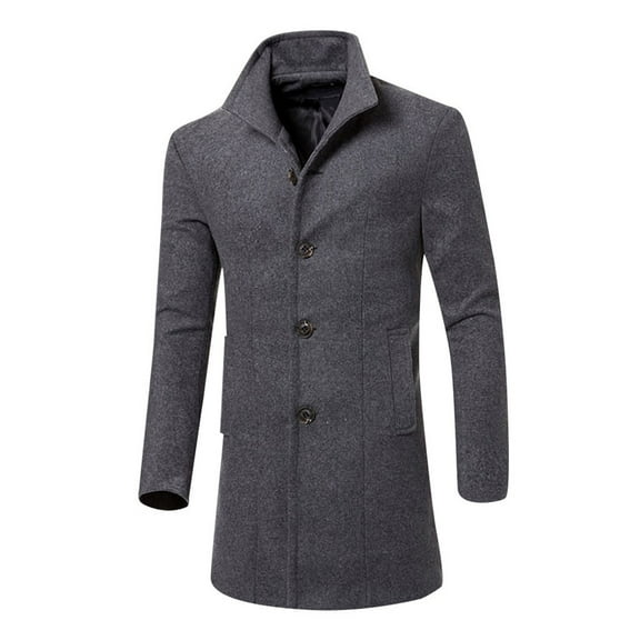 UTTOASFAY Winter Coats for Men Clearance Men Jacket Warm Winter Trench Long Outwear Button Smart Overcoat Rollbacks Gray M