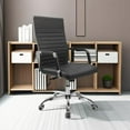 thumbnail image 5 of QRKD Ribbed Office Desk Chair Mid-Back PU Leather Executive Conference Task Chair Adjustable Swivel Chair with Arms (Black), 5 of 16