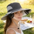 thumbnail image 5 of 3 Speed Solar Powered Fan Hat with 2 Fans, Wide Brim Sun Hat for Outdoor Fishing, Hiking Gardening, USB Solar Charging, Mother's Day Gift for Women Mom, Birthday Gift for Girlfriend, Dark Gray, 5 of 7