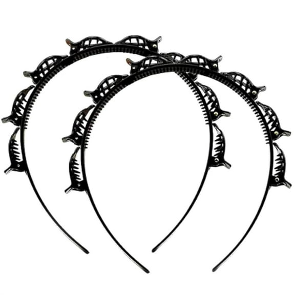 Butterfly Clip Headband for Women, 90s Professional Curly Hair Weave Bangs Clip, Toothed Headband Braid Tool, Fashion Versatile Hair Clip Styling Accessory Tools for Women Girls(Black-2PCS)