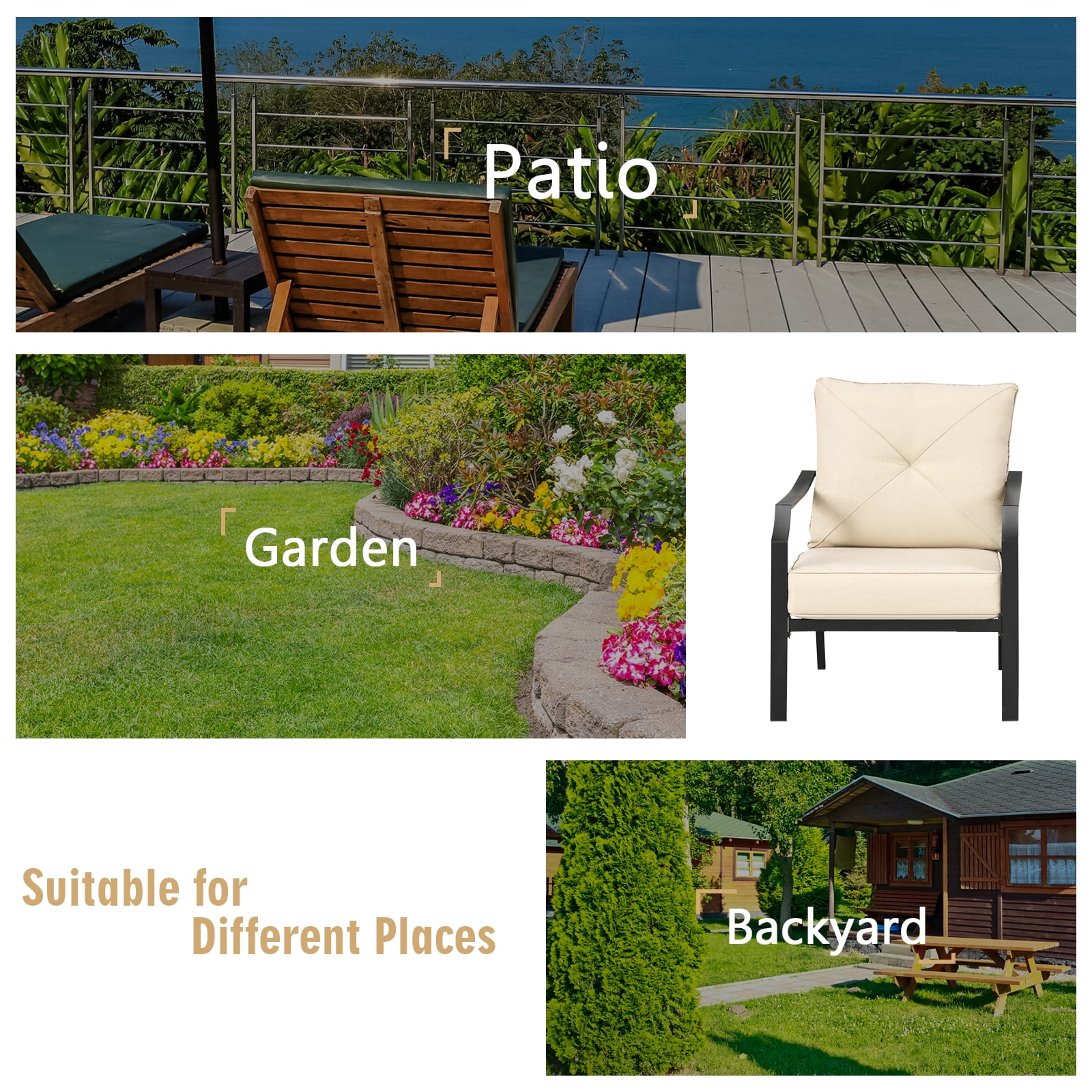 Patiojoy Set of 2 Patio Dining Chairs Outdoor Armchairs w/Padded Cushions for Backyard Garden Balcony