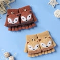 thumbnail image 3 of comerut 1 Pair 6-10 Years Boys Girls Gloves Cartoon Fox Half Finger Winter Animal Pattern Stretchy Gloves for School, 3 of 8