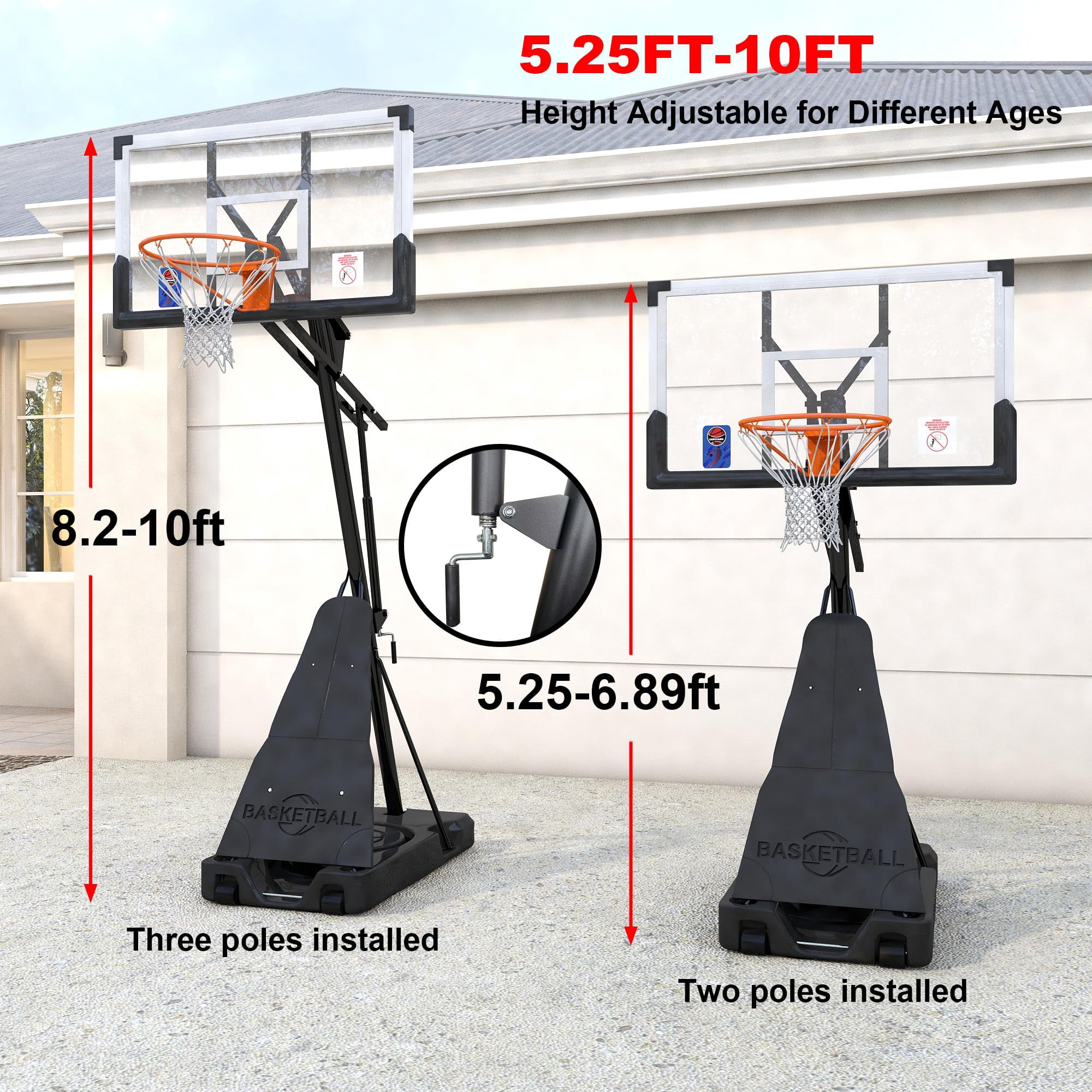 Cofiyard LED Light Portable Basketball Hoop with Extra Sandbag, 5.25-10FT Height Basketball Goals System with Large Backboards for Youth and Adult