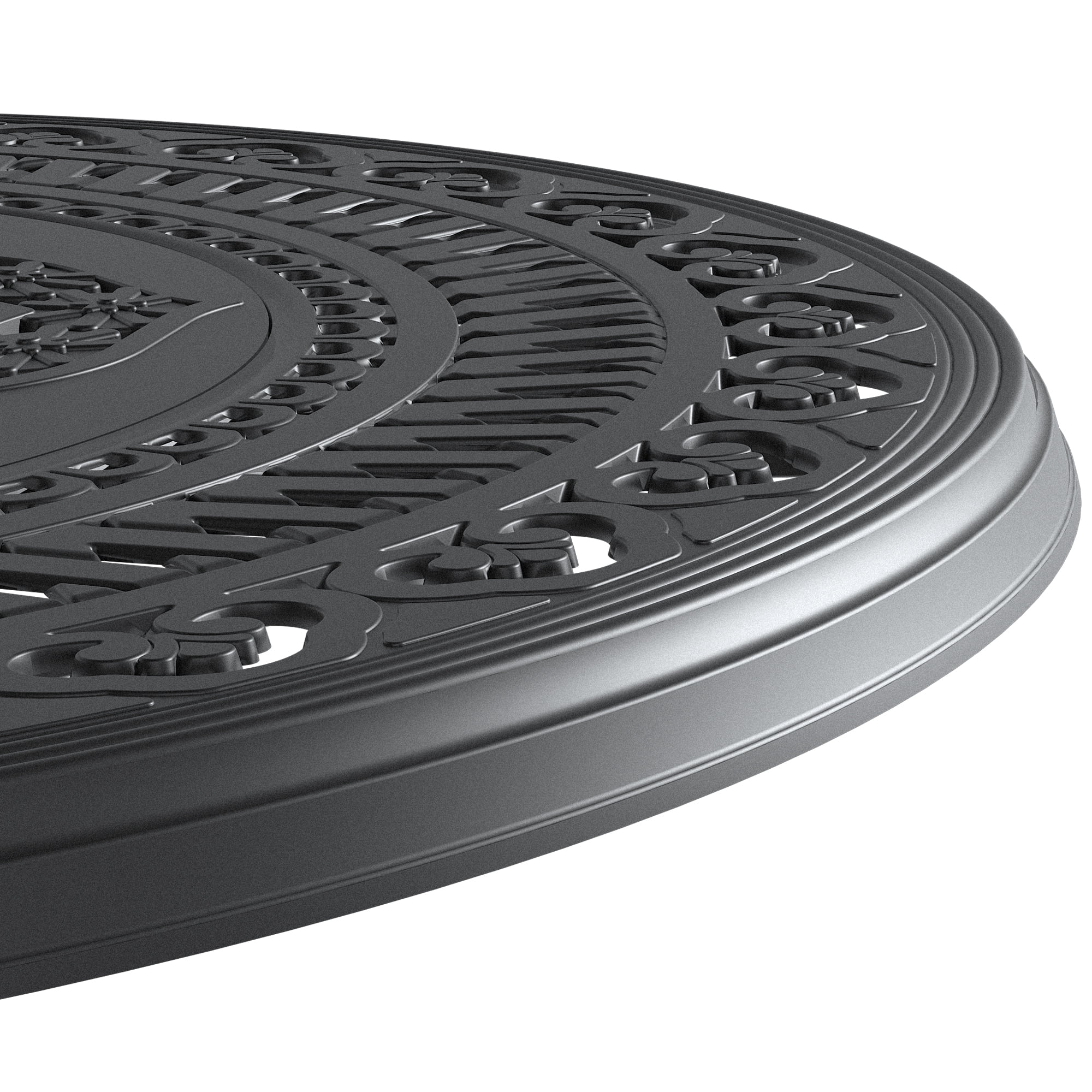 Round Cast Aluminum Patio Dining Table with Black Frame and Umbrella Hole for Garden Deck, Black