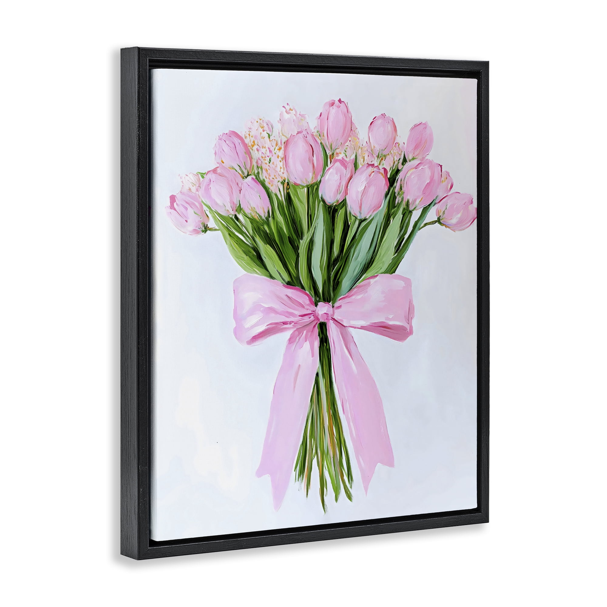Stupell Industries Soft Pink Tulips with Ribbon Black Framed Floater Canvas Wall Art, design by The Prints Vibe