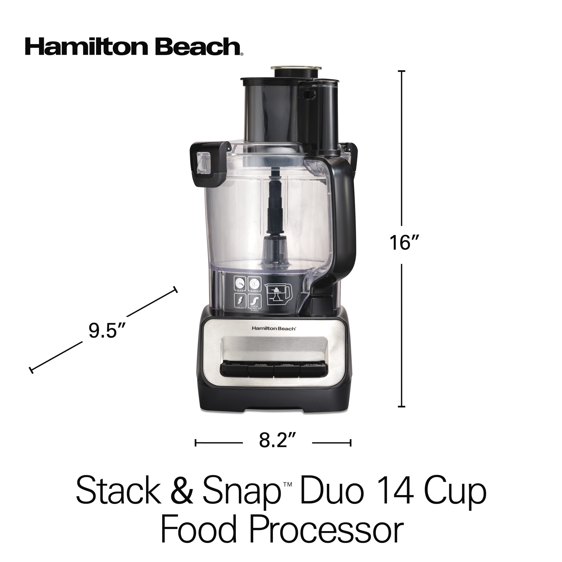 Hamilton Beach 14 Cup Food Processor with Stack & Snap Design and Extra 4-Cup Mini Bowl, Black