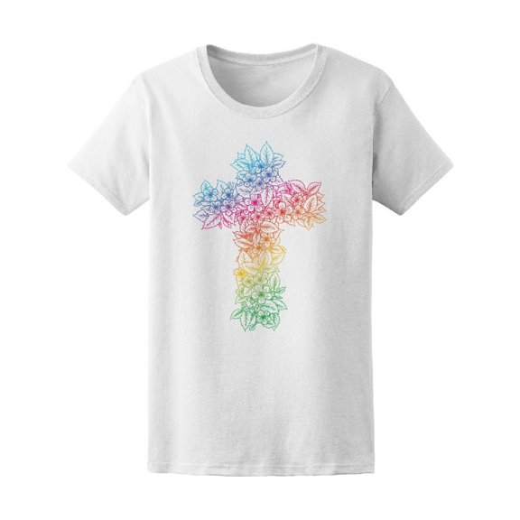 Floral Rainbow Cross Graphic T-Shirt Women -Image by Shutterstock, Female x-Large