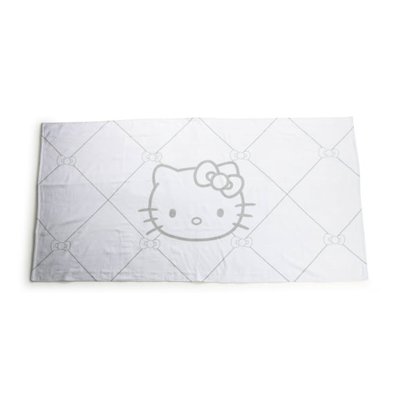 Hello Kitty Argyle Bows 34" x 64" Oversized Bath Towel, Cotton, White, Sanrio