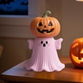 thumbnail image 2 of Halloween Statue Pumpkin Ghost Shape Figurine Pink Resin Statue Handheld Halloween Tabletop Decoration, 2 of 7