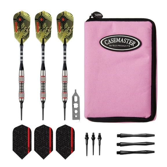 Viper Ranger Tungsten Soft Tip Darts Red Rings 18 Grams and Casemaster Select Pink Nylon Dart Case