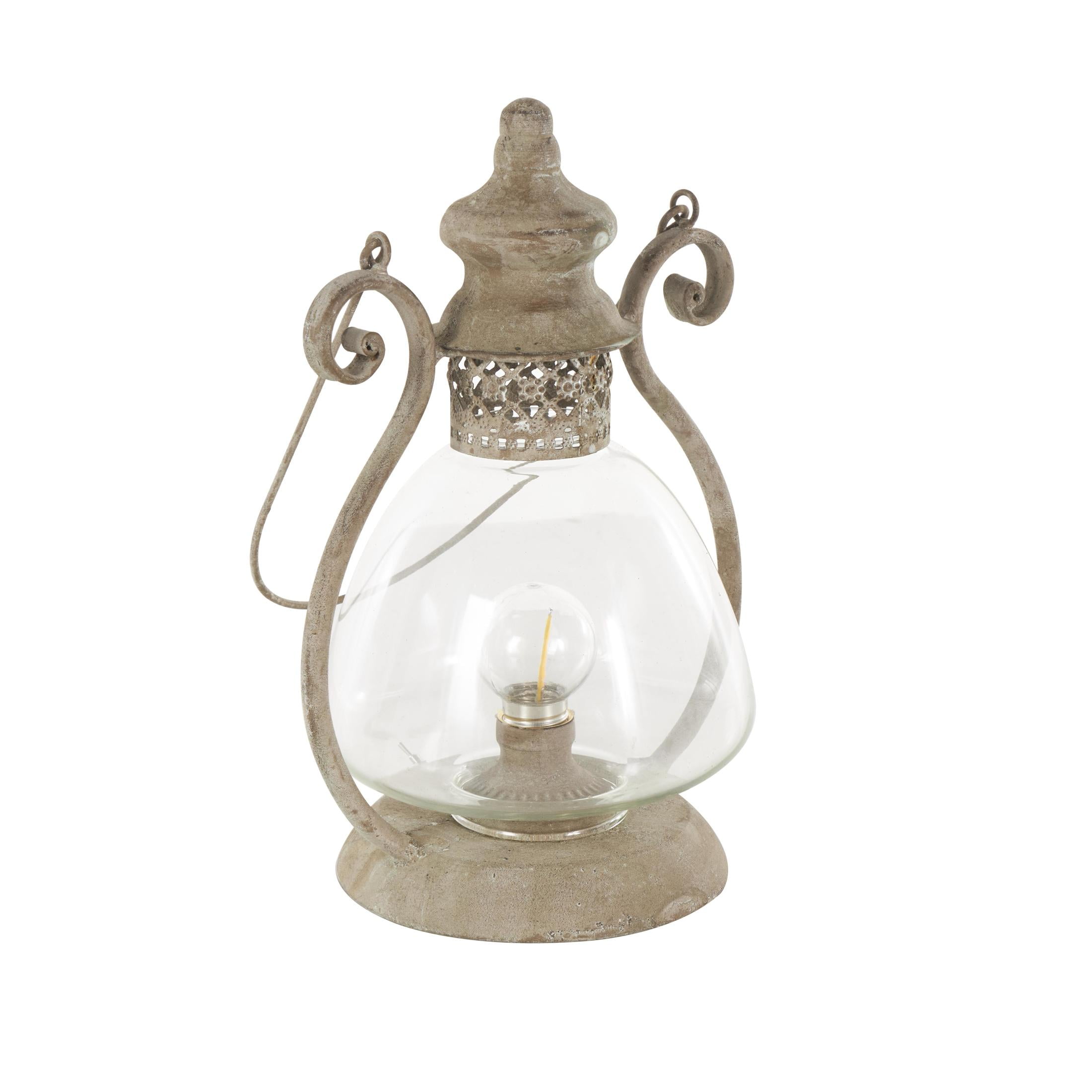 DecMode Bronze Metal Scroll Decorative Candle Lantern with Arched Handle