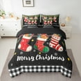 thumbnail image 2 of Homewish Merry Christmas 7-Piece Twin Bedding Sets,Cute Xmas Stocking 7-Piece Bedding Comforter Set,White Black Plaid Grid Sheet Sets For Girls Teens,Super Cozy Room Decor Reversible, 2 of 8
