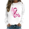 thumbnail image 3 of VKOYWKM Womens Breast Cancer Awareness Tops Pink Ribbon Print T-Shirts Long Sleeve Breast Cancer Survivor Tops Fall Crew Neck Pullover Tees, 3 of 5