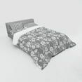thumbnail image 3 of Floral Duvet Cover Set, Flower Silhouettes with Lace Patterned Background Leaves Swirls Dots Abstract Image, Bedding Set with Shams and Fitted Sheet, 3 Sizes, by Ambesonne, 3 of 3