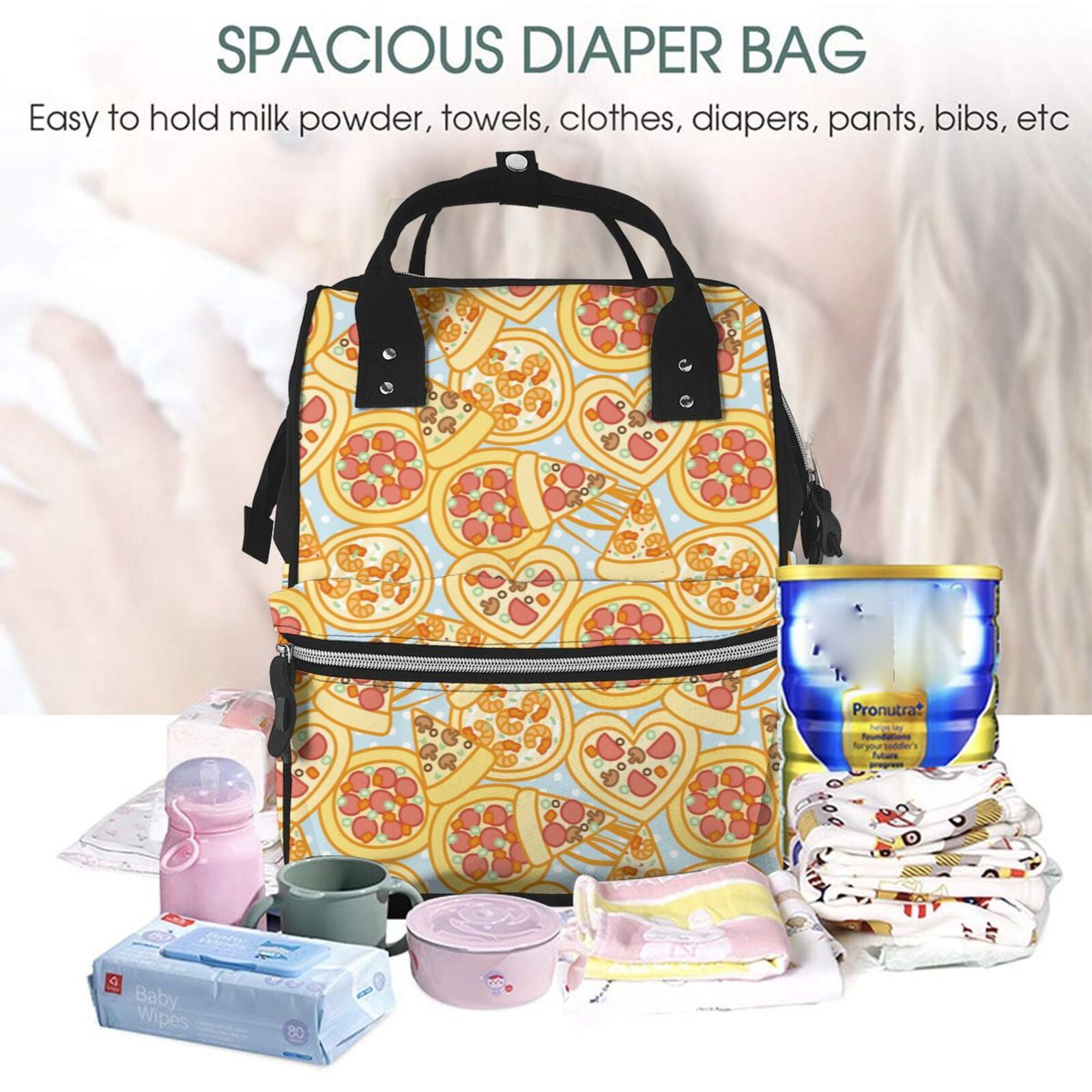 Kdxio Baby Diaper Backpack,Multi-Function Travel Backpack Nappy Bags,Nursing Bag, Fashion Mummy,Roomy Waterproof for Baby Care(Cute Pizza In Various)