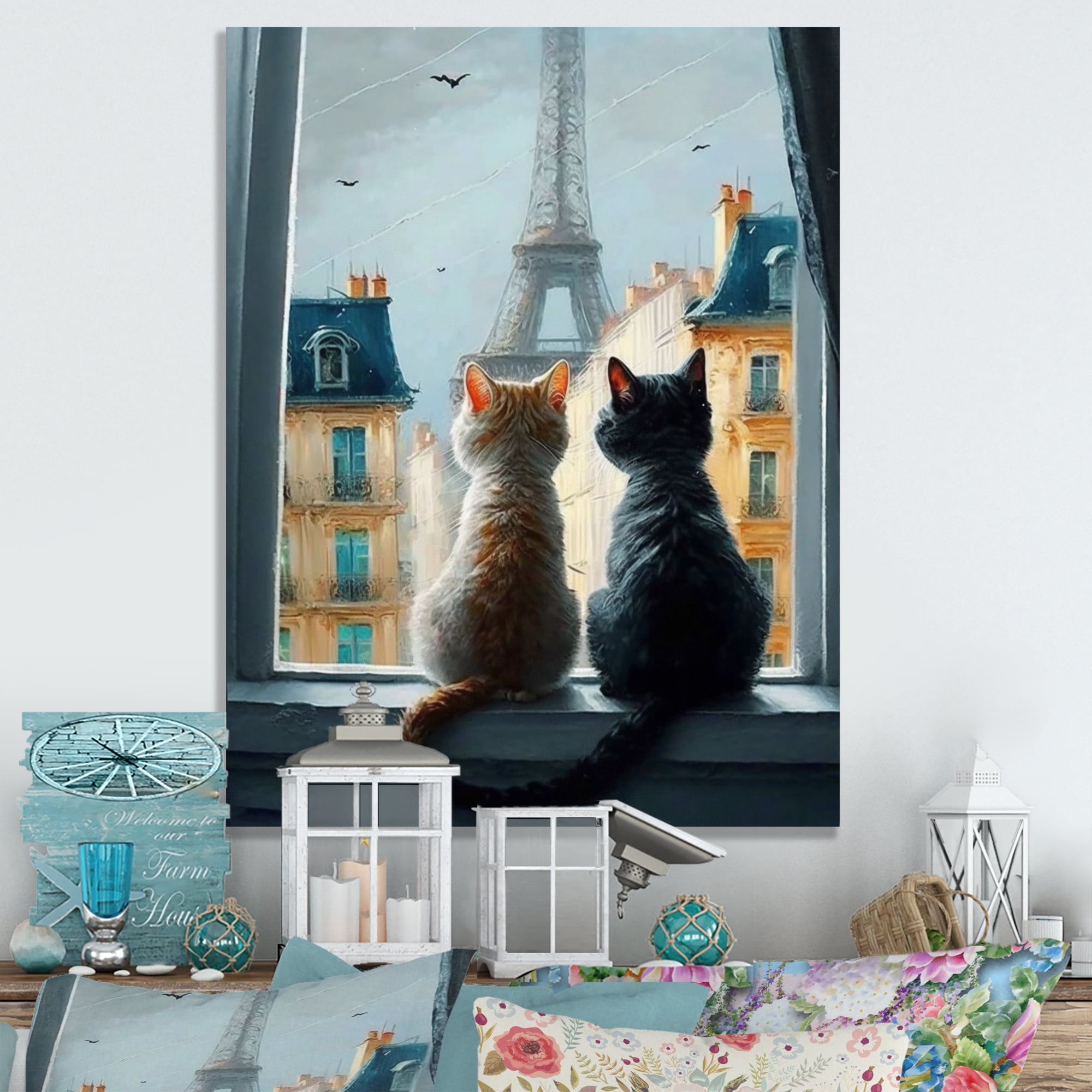 Designart Two Cats In Paris II Canvas Wall Art