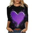 thumbnail image 2 of Qulqfy Plus Size Tops for Women Cute Valentines Day 3/4 Length Sleeve Shirts Tunic Fall Hearts Crew Neck Spring Tops Blouses for Women 5XL, 2 of 5