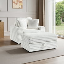 UIXE Oversized Chaise Lounge Chair Indoor with Cup Holder & Storage Ottoman, Solid Wood Frame Sofa Couch Chair for Living Room, Bedroom, Office, Beige