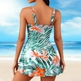 thumbnail image 3 of Women's Twist Front Swim Dress Swimsuits Tummy Control A Line Flare Swimdress with Bottom 2 Piece High Waist Bathing Suit Green, 2XL, 3 of 5