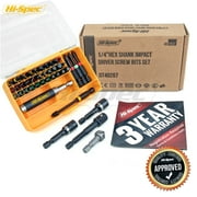 Hi-Spec 44-Piece Durable Metric Impact Drill Bit Set for Metal, Nut Driver & Screw Holder with Case
