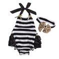 thumbnail image 1 of Mialoley Baby Girls Romper,Stripe Patchwork Halter Jumpsuit+Sequin Bow Headband, 1 of 8