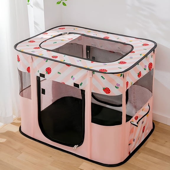 LAMIRO Collapsible Dog Crate Portable Cat Cage Pet Delivery Room Suitable for Dogs/Cats/Rabbits/Pets, Pink