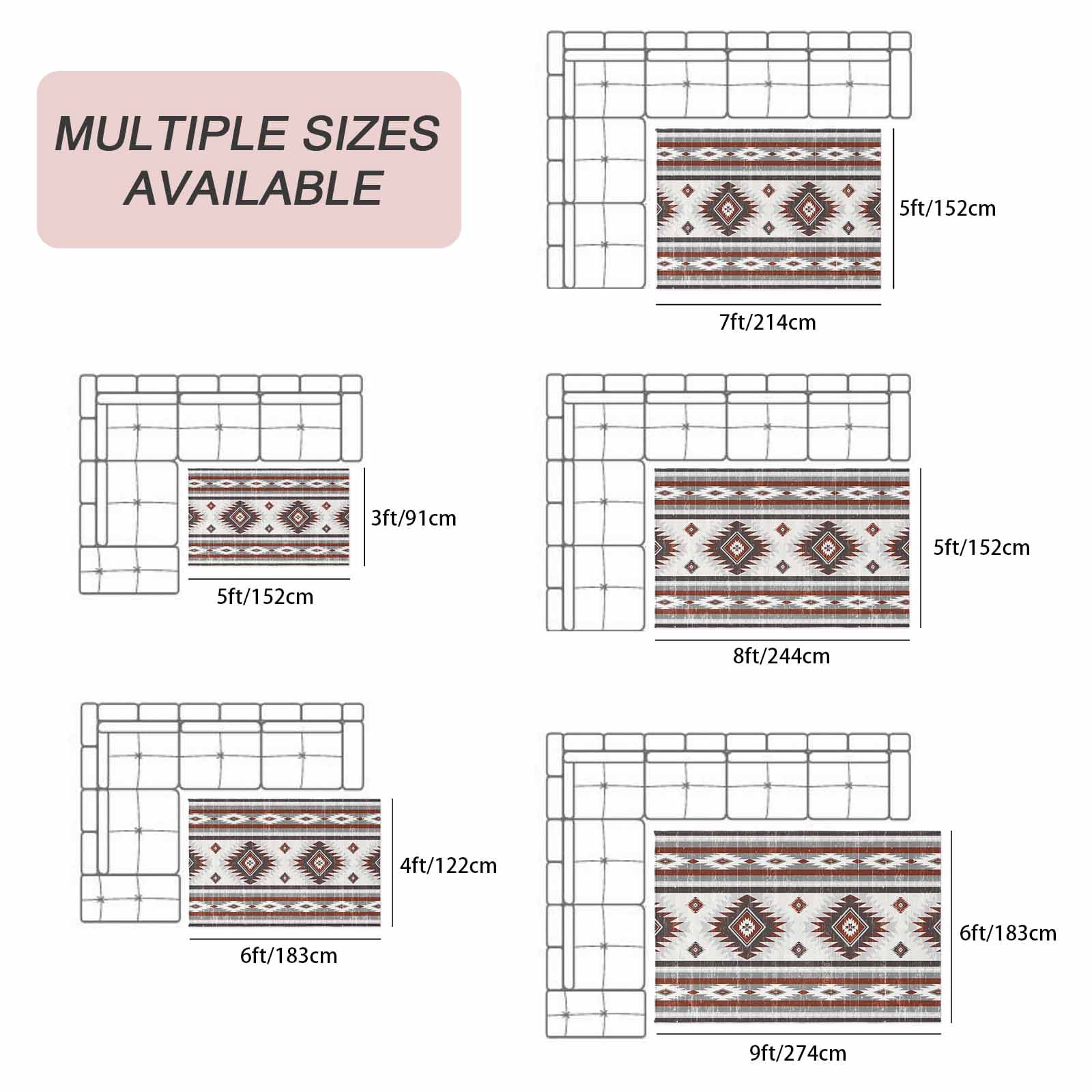 Red Boho Outdoor Rug for Patio/Deck/Porch, Non-Slip Large Area Rug 6 x 9 Ft, Southwestern Ethnic Aztec Retro Geometric Indoor Outdoor Rugs Washable Area Rugs, Reversible Camping Rug Carpet Runner